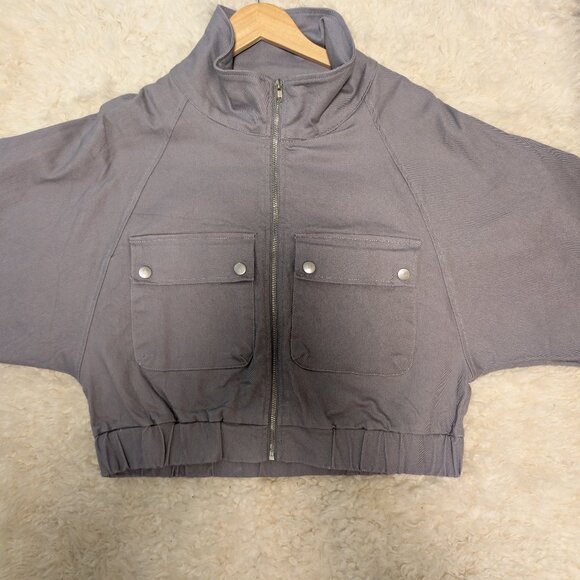 Lulus Grey/Lilac Cropped Utility Bomber Military Style Jacket | Women’s Medium - Picture 8 of 11